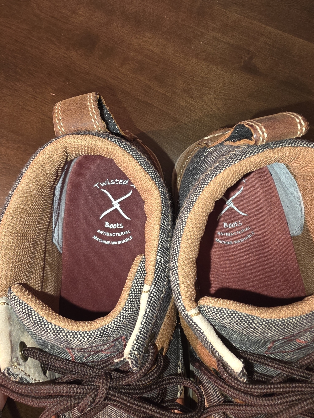 Twisted X Eco-Friendly Brown Leather & Denim High-Top Shoes - Picture 10 of 12